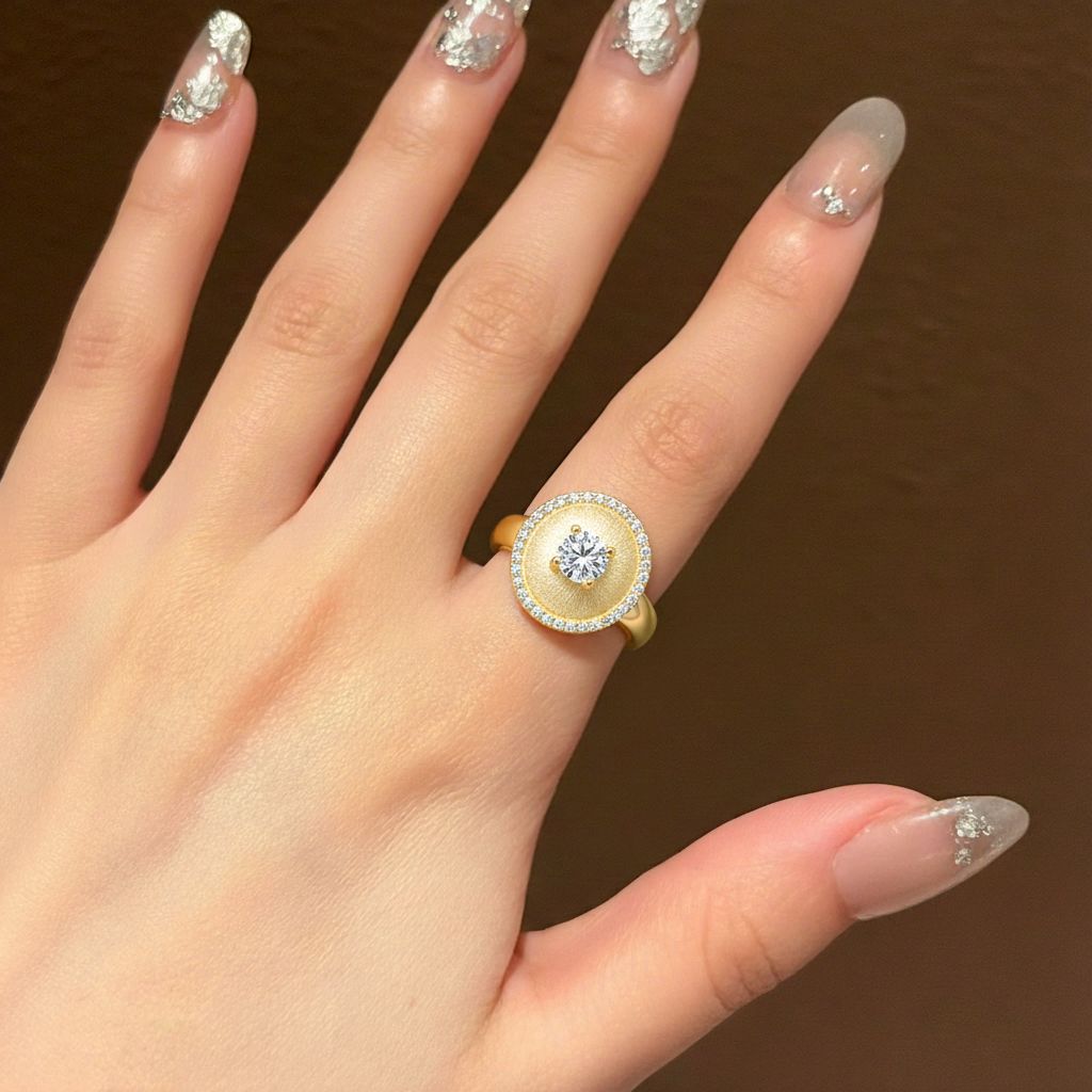 Italian Brushed Moissanite Ring in 14K Gold Plated 925 Silver | Moisse & Silver Co. | #62 - Moisse & Silver Co.