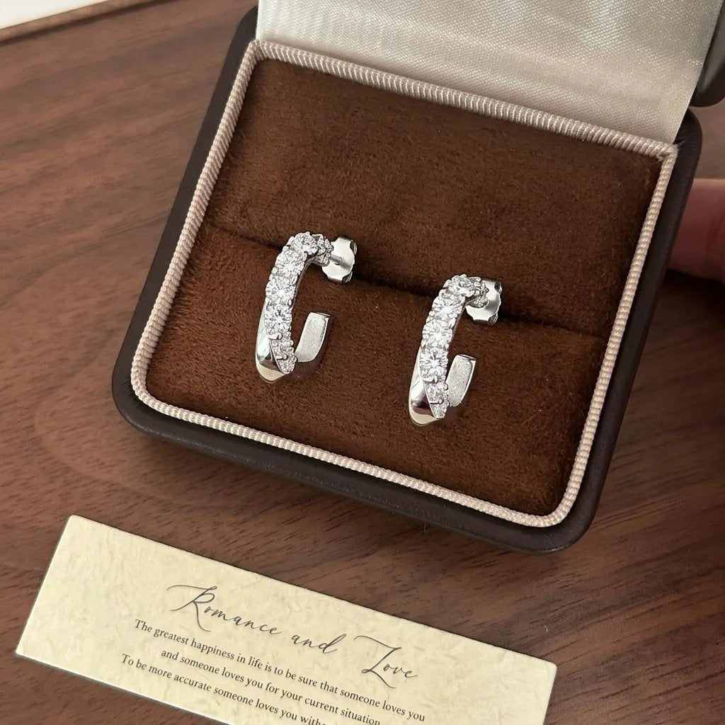Italian Brushed Minimalist Luxury Moissanite Earrings - 14K Gold Plated 925 Sterling Silver | MS-G123 in 14K Gold Plated 925 Silver | Moisse & Silver Co. - Moisse & Silver Co.