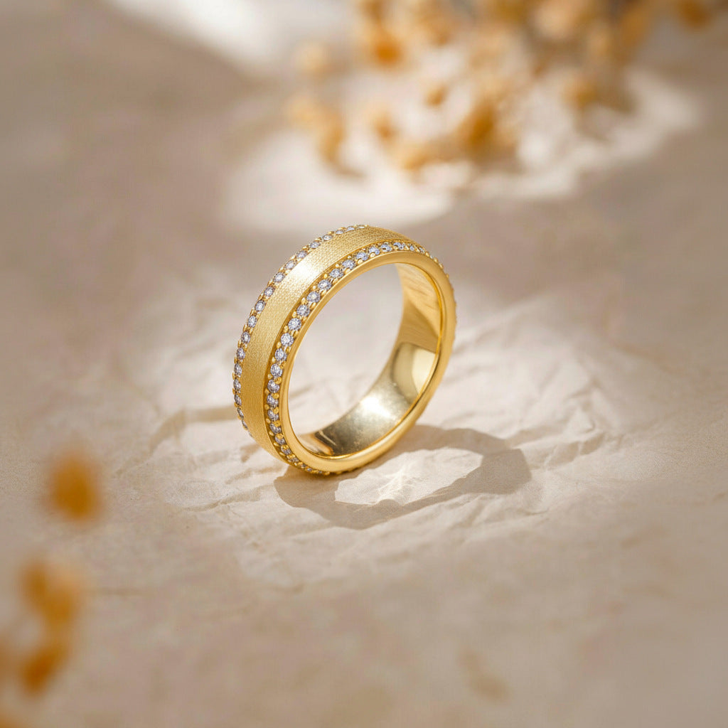 Italian Brushed Vintage Minimalist Luxury Moissanite Ring in 14K Gold Plated 925 Silver | Moisse & Silver Co. | #86 - Moisse & Silver Co.