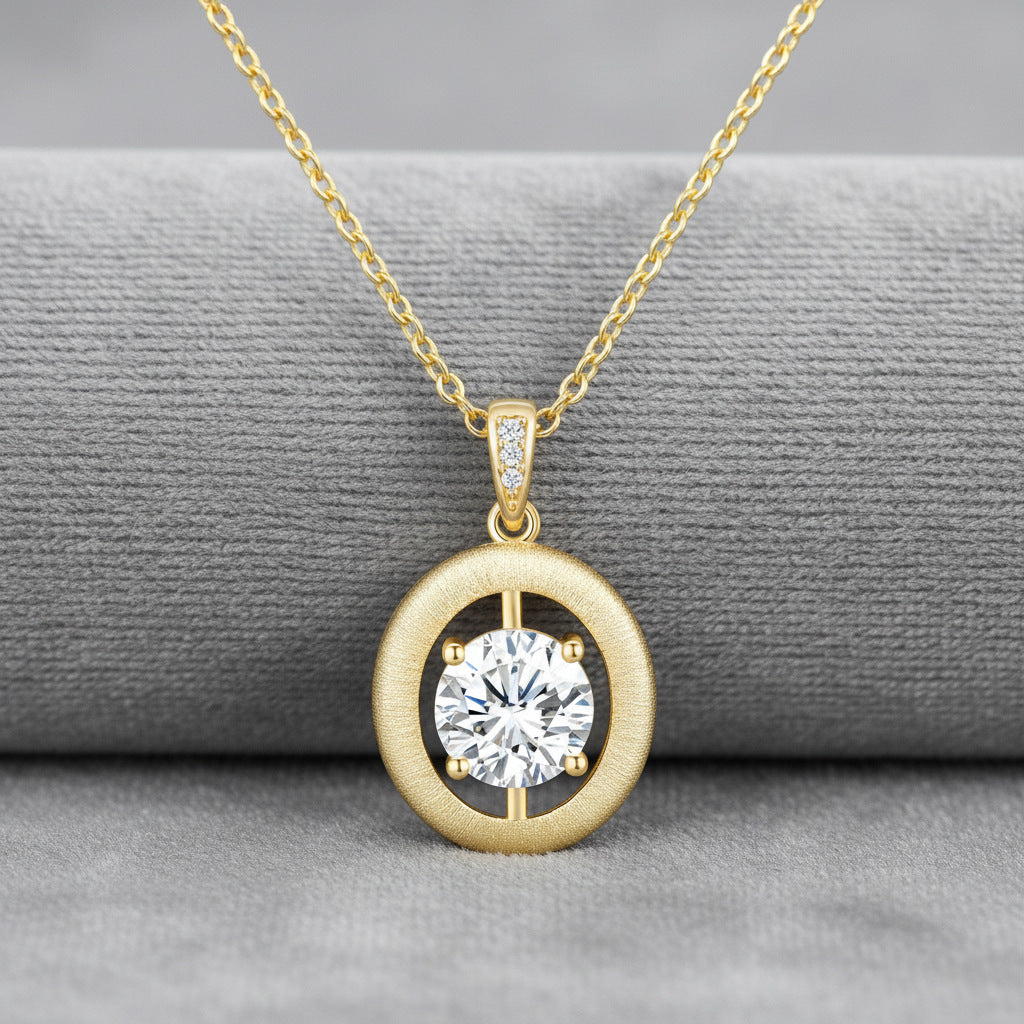 Italian Brushed Vintage Minimalist Moissanite Necklace in 14K Gold Plated 925 Silver | Moisse & Silver Co. | #58 - Moisse & Silver Co.