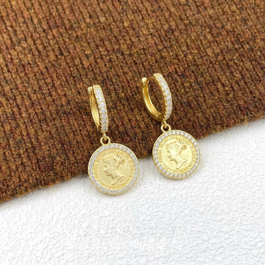 Italian Brushed Luxury Moissanite Earrings - 14K Gold Plated 925 Sterling Silver | MS-G124 in 14K Gold Plated 925 Silver | Moisse & Silver Co. - Moisse & Silver Co.