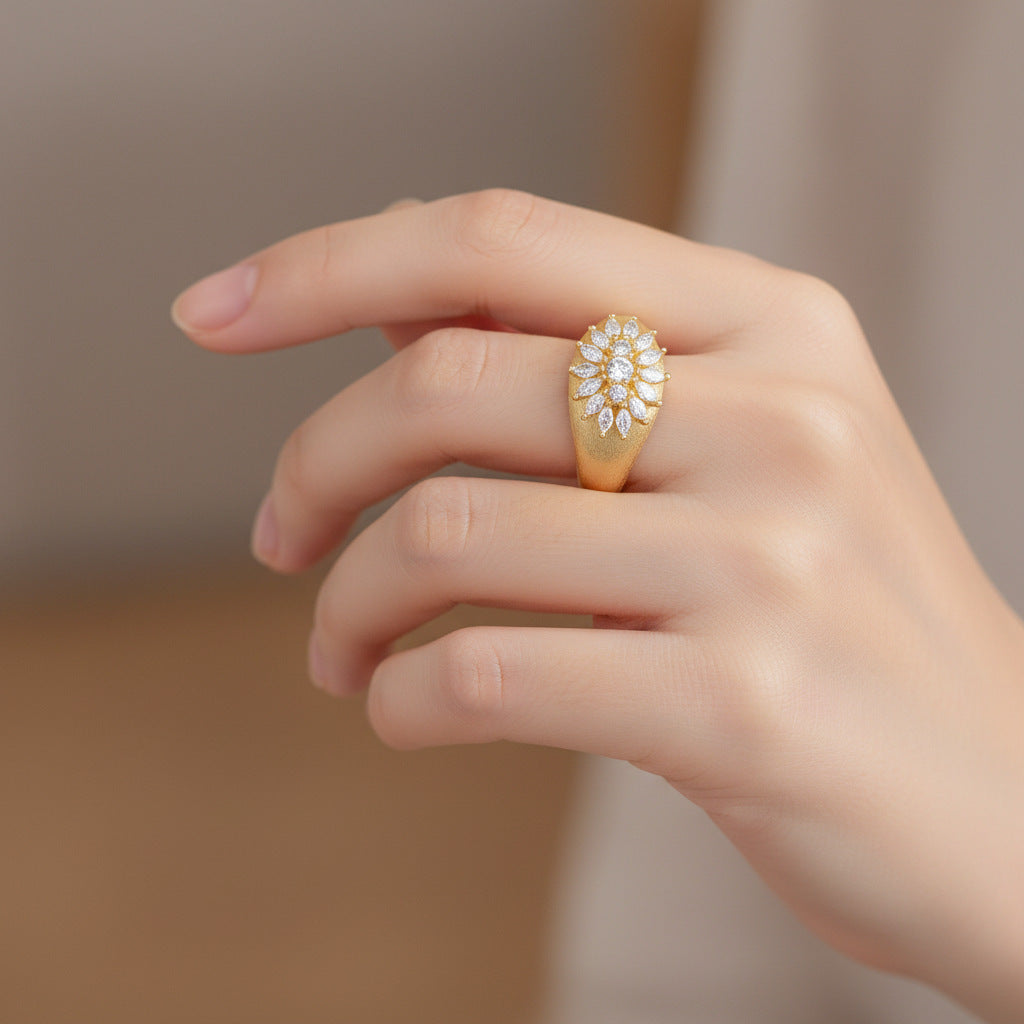 Italian Brushed Minimalist Luxury Moissanite Ring in 14K Gold Plated 925 Silver | Moisse & Silver Co. | #41 - Moisse & Silver Co.