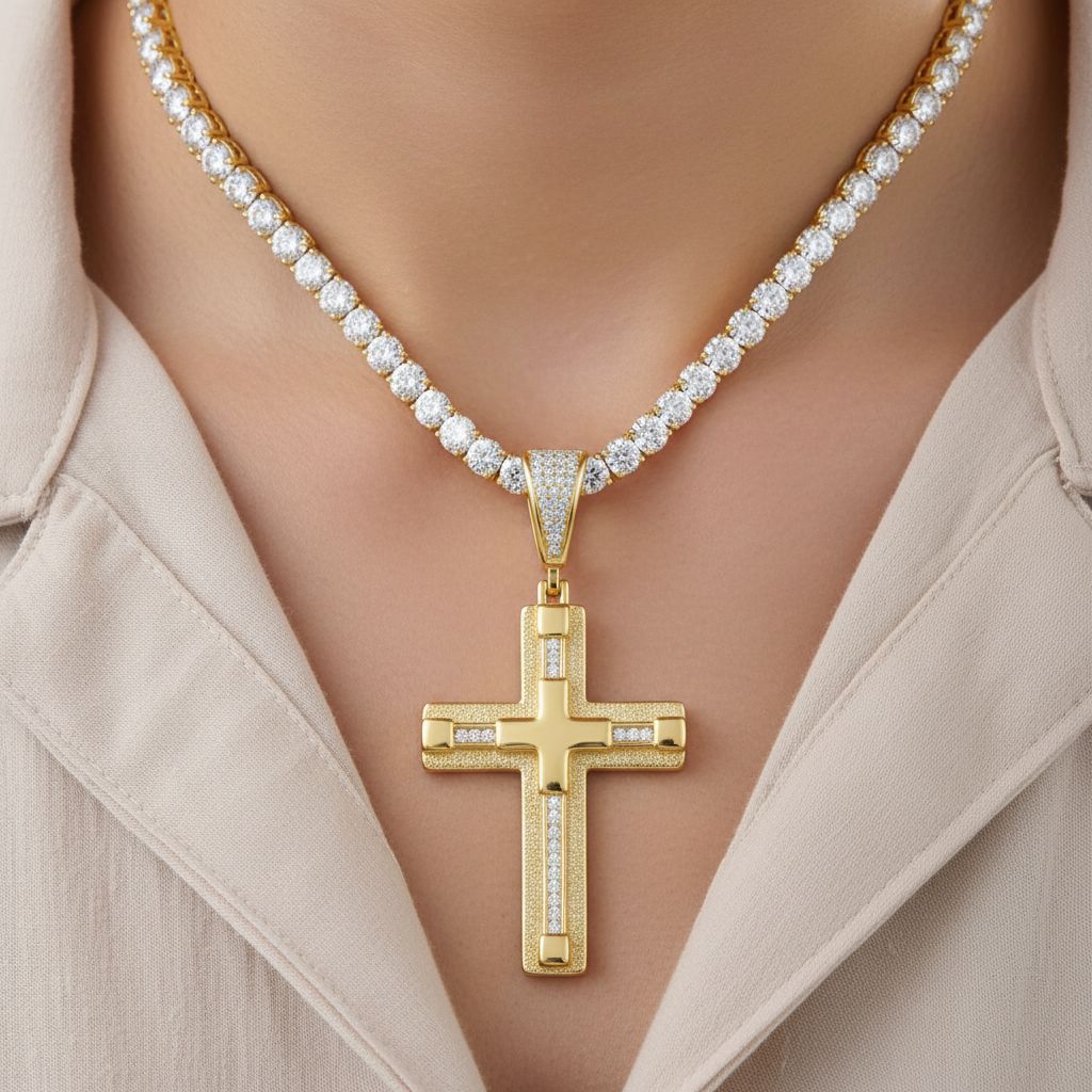 Italian Brushed Moissanite Necklace in 14K Gold Plated 925 Silver | Moisse & Silver Co. | #47 - Moisse & Silver Co.