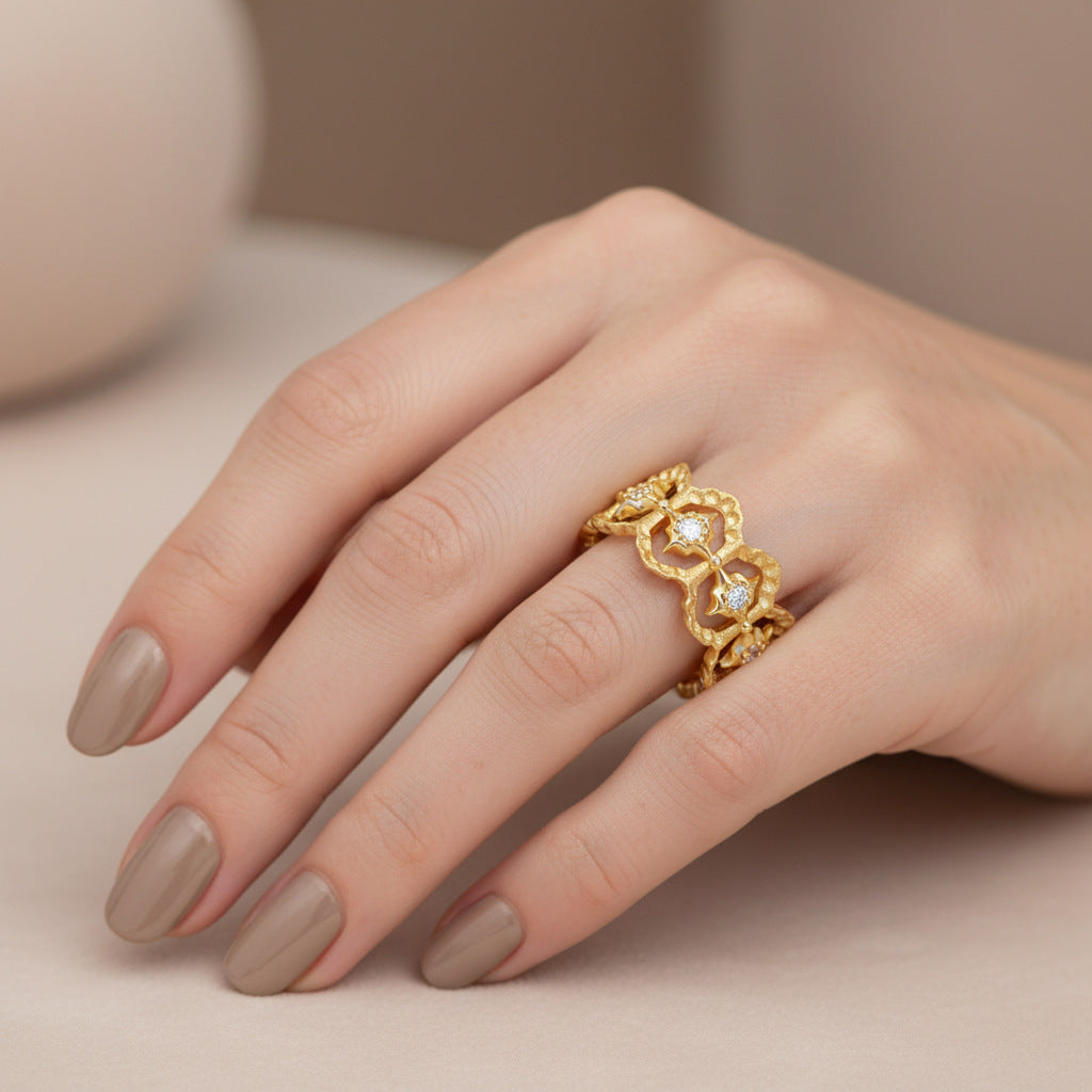 Italian Brushed Luxury Moissanite Ring in 14K Gold Plated 925 Silver | Moisse & Silver Co. | #131 - Moisse & Silver Co.