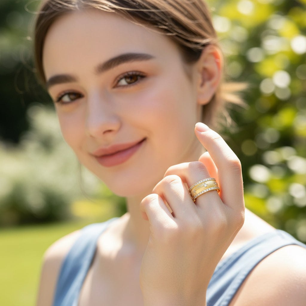 Wide Band Royal Vintage Moissanite Ring in 14K Gold Plated 925 Silver | Moisse & Silver Co. - Moisse & Silver Co.