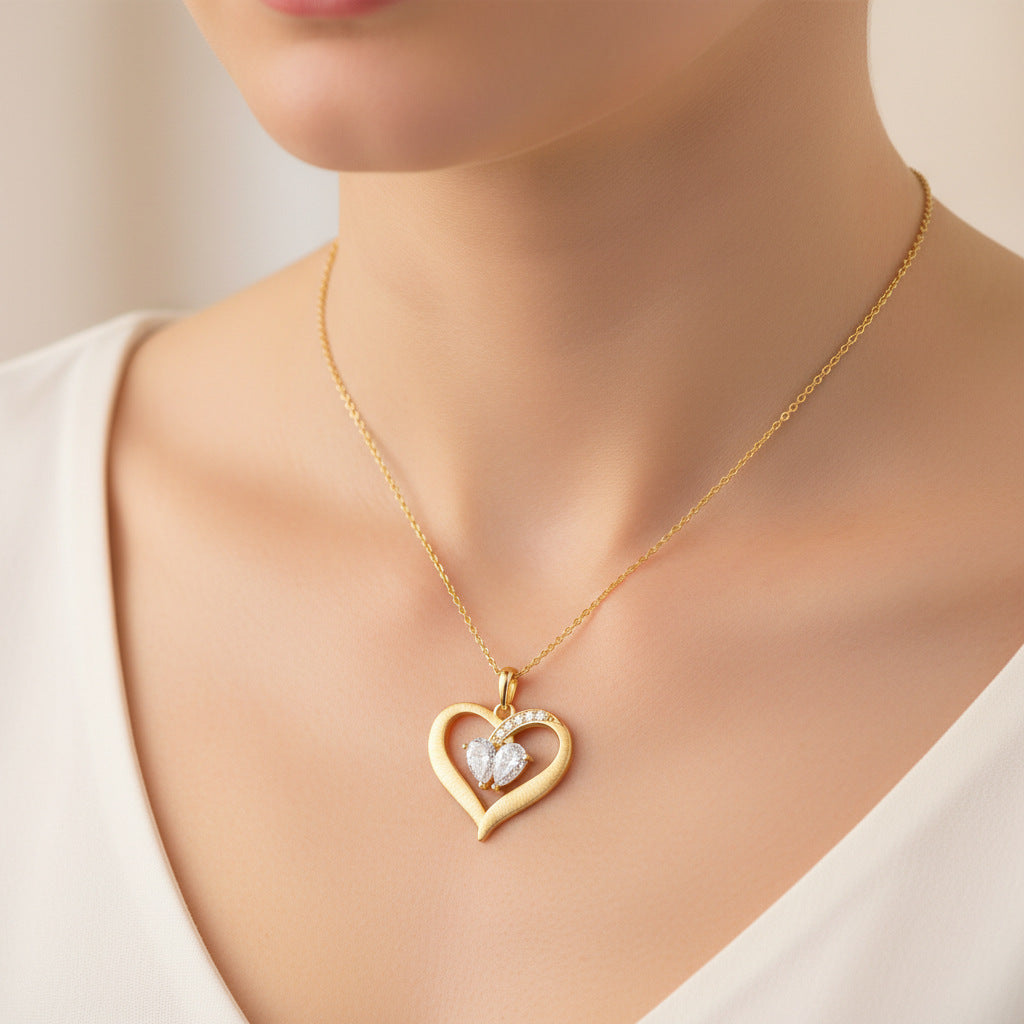 Italian Brushed Minimalist Luxury Heart Moissanite Necklace in 14K Gold Plated 925 Silver | Moisse & Silver Co. | #139 - Moisse & Silver Co.