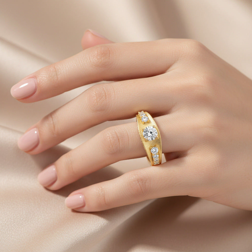 Italian Brushed Vintage Luxury Moissanite Ring in 14K Gold Plated 925 Silver | Moisse & Silver Co. | #134 - Moisse & Silver Co.