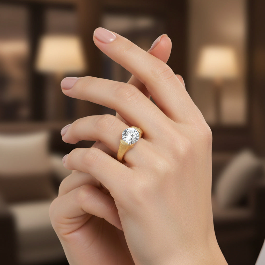 Italian Brushed Vintage Minimalist Luxury Moissanite Ring in 14K Gold Plated 925 Silver | Moisse & Silver Co. | #130 - Moisse & Silver Co.