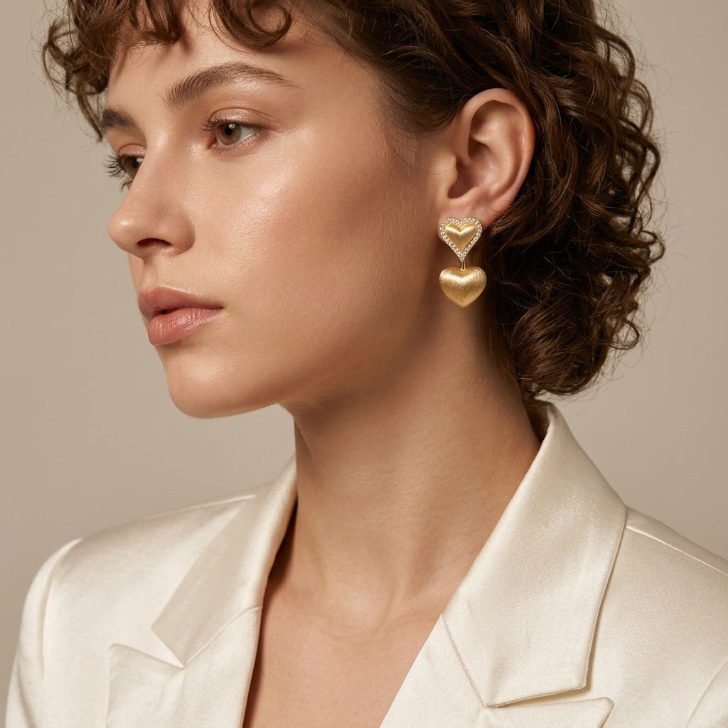 Italian Brushed Minimalist Luxury Heart Moissanite Earrings in 14K Gold Plated 925 Silver | Moisse & Silver Co. | #73 - Moisse & Silver Co.
