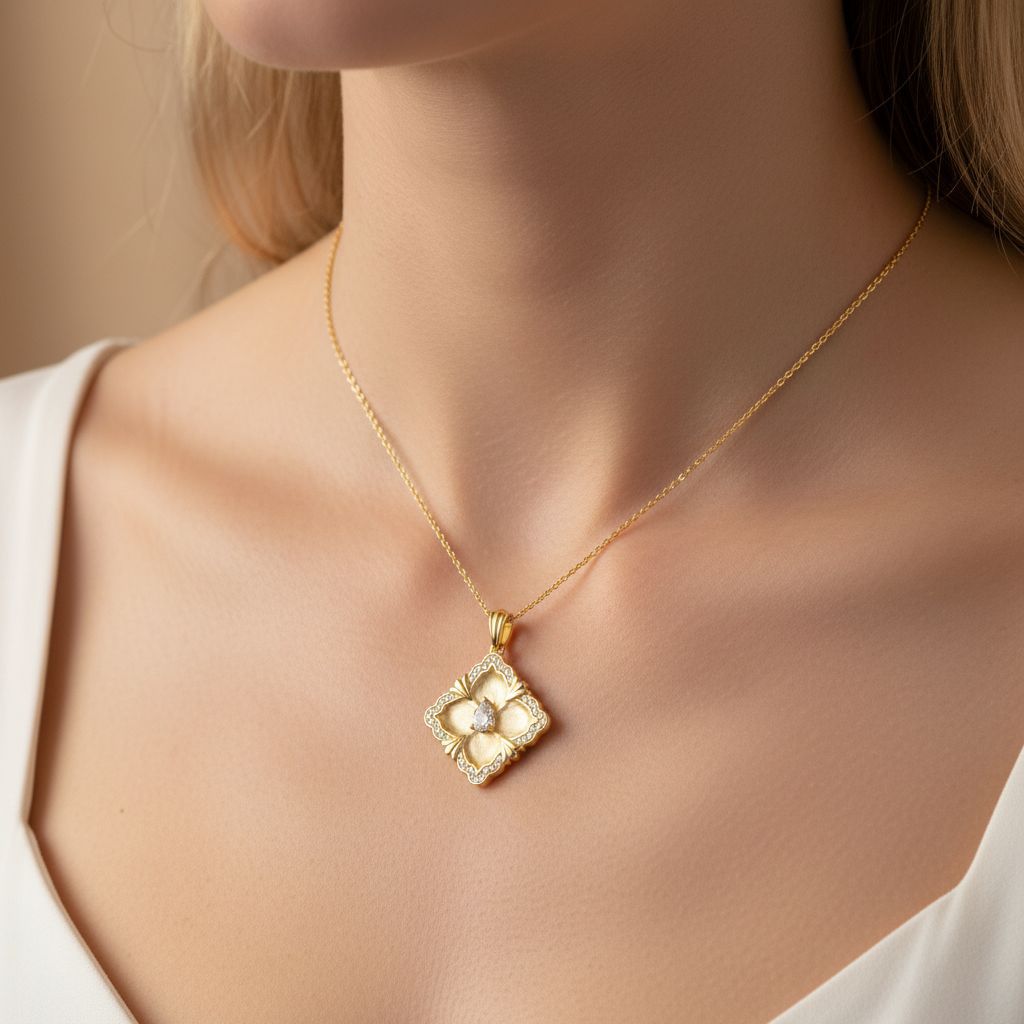 Italian Brushed Vintage Moissanite Necklace in 14K Gold Plated 925 Silver | Moisse & Silver Co. | #27 - Moisse & Silver Co.