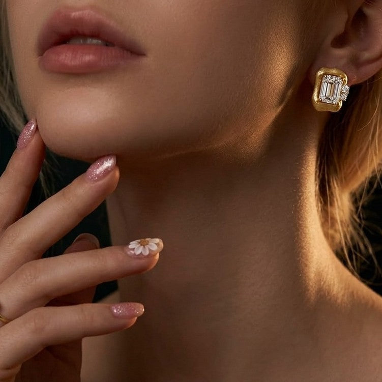 Italian Brushed Luxury Moissanite Earrings - 14K Gold Plated 925 Sterling Silver | MS-G108 in 14K Gold Plated 925 Silver | Moisse & Silver Co. - Moisse & Silver Co.