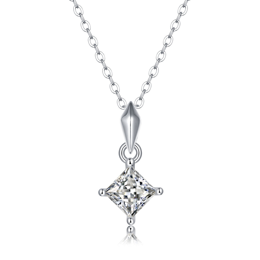 Minimalist Square Moissanite Pendant Necklace - 925 Sterling Silver Luxury Choker - Moisse & Silver Co.