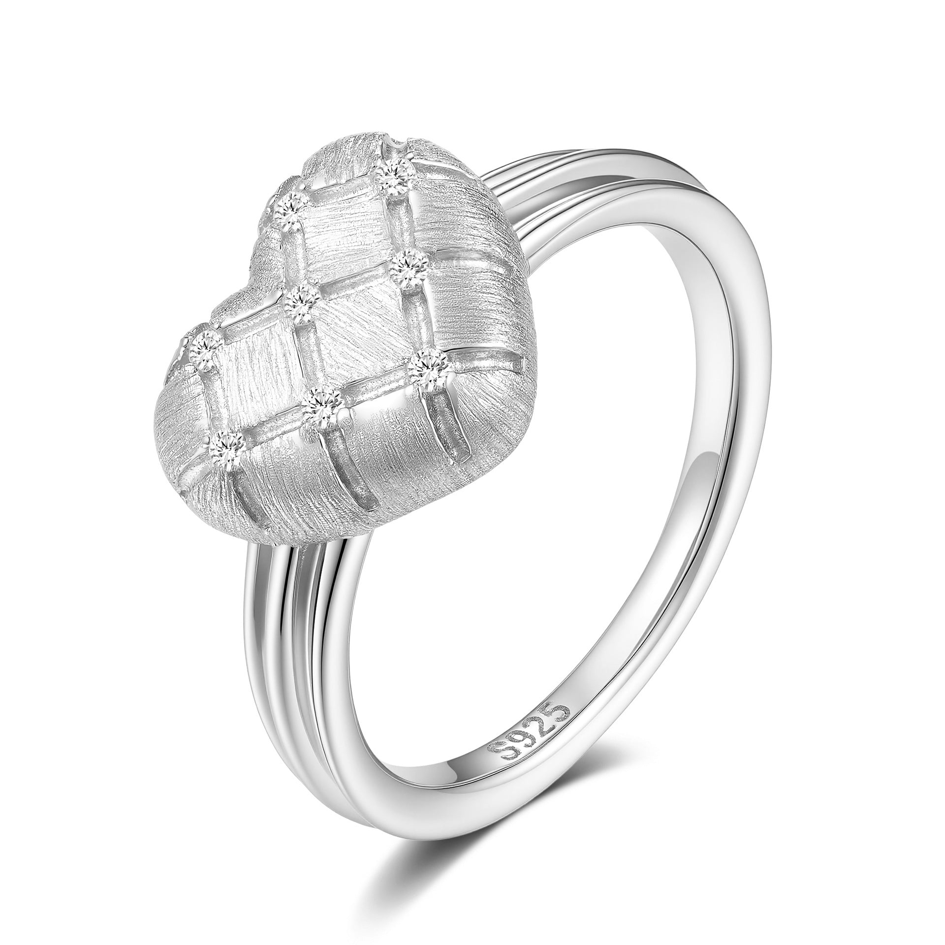 Italian Brushed Minimalist Luxury Heart Moissanite Ring in 14K Gold Plated 925 Silver | Moisse & Silver Co. | #20 - Moisse & Silver Co.