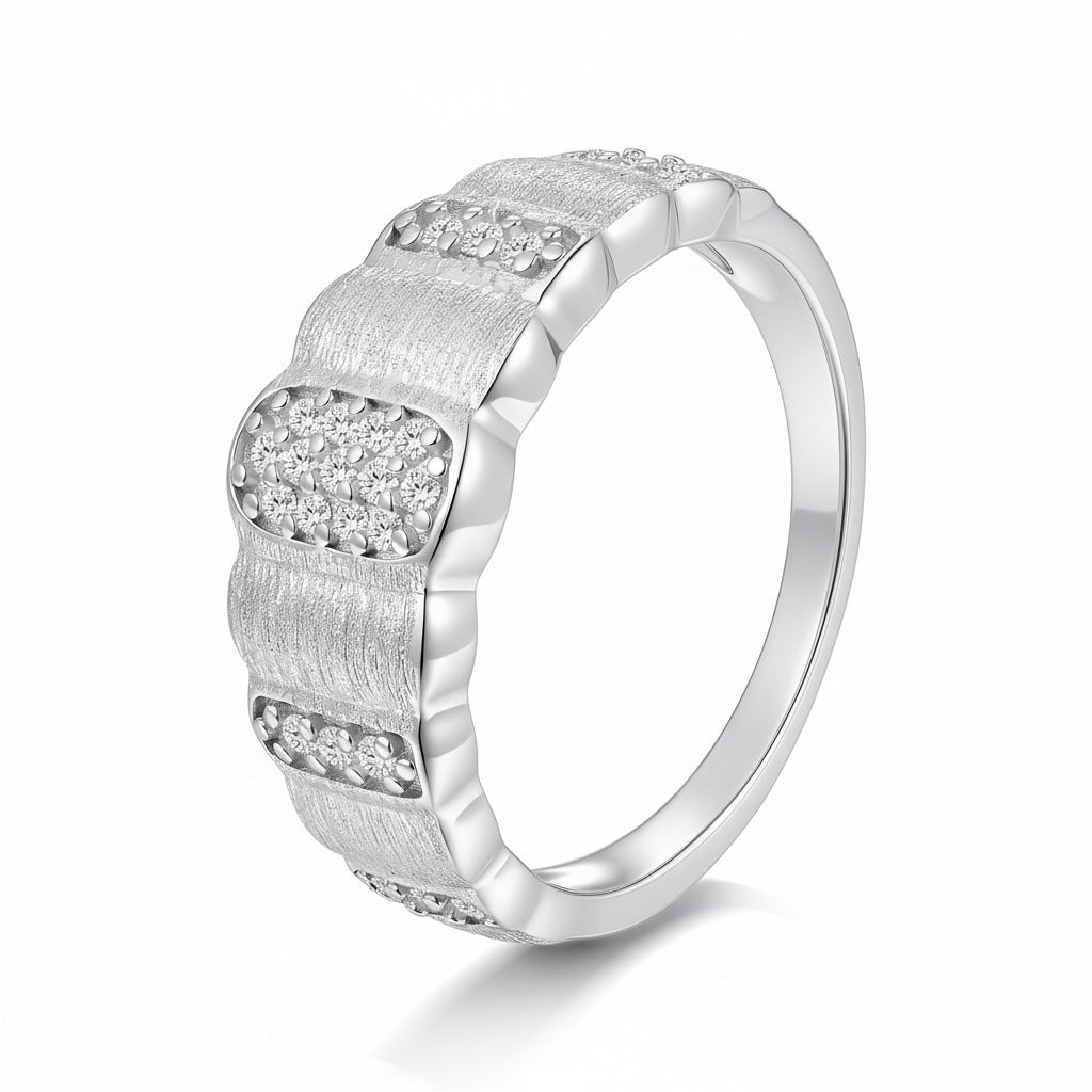 Italian Brushed Vintage Minimalist Luxury Moissanite Ring in 14K Gold Plated 925 Silver | Moisse & Silver Co. | #137 - Moisse & Silver Co.
