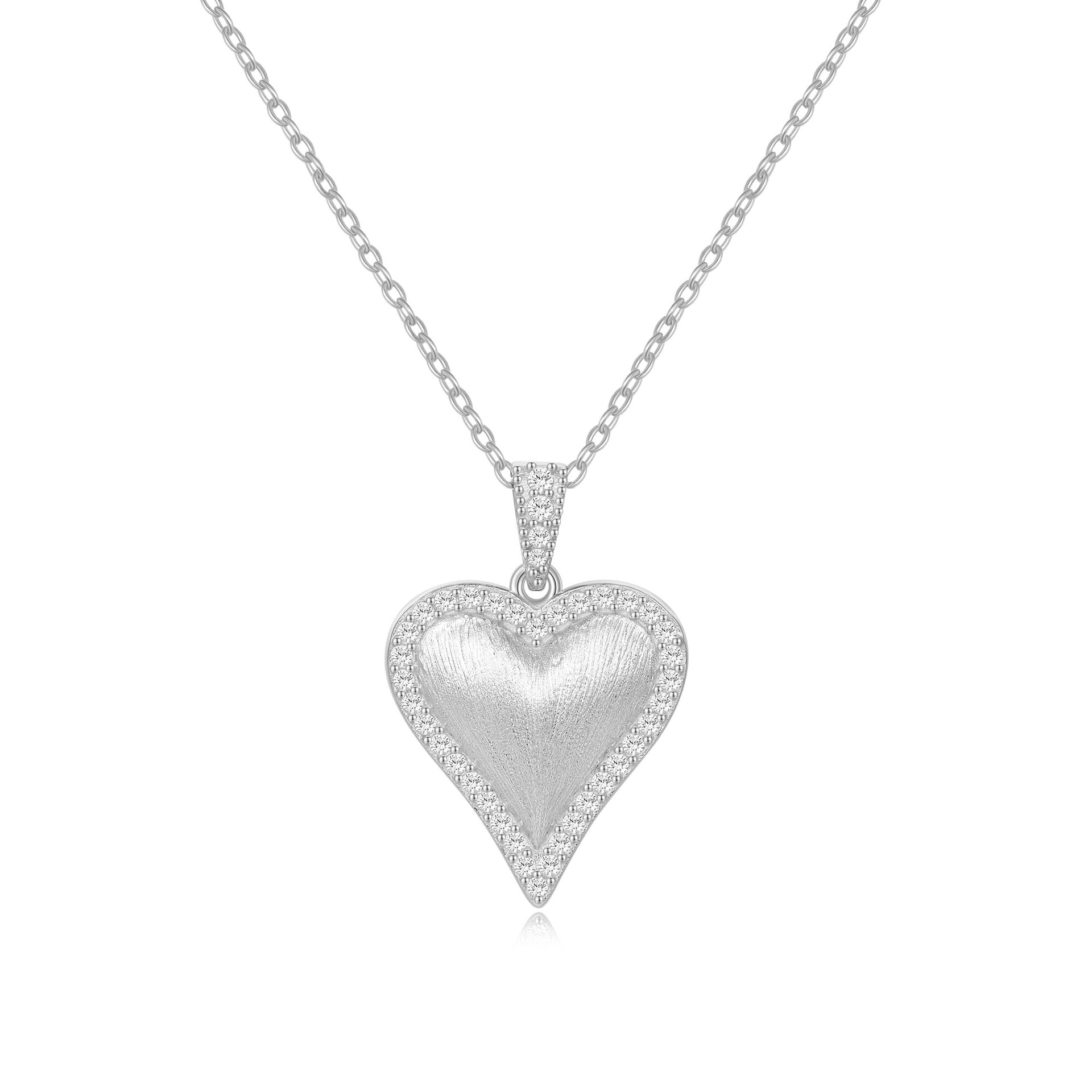 Italian Brushed Heart Moissanite Necklace in 14K Gold Plated 925 Silver | Moisse & Silver Co. | #64 - Moisse & Silver Co.