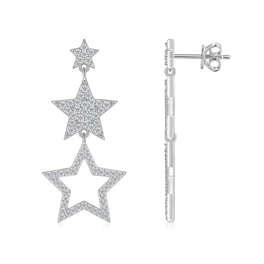 Y2K Style Triple Star Moissanite Dangle Drop Earrings - S925 Silver - Moisse & Silver Co.