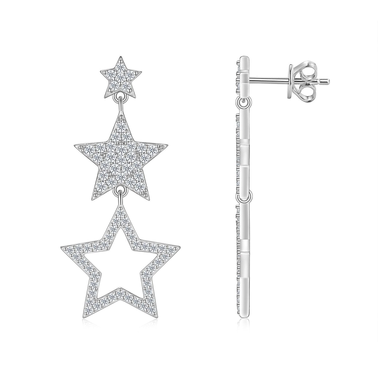 Y2K Style Triple Star Moissanite Dangle Drop Earrings - S925 Silver - Moisse & Silver Co.