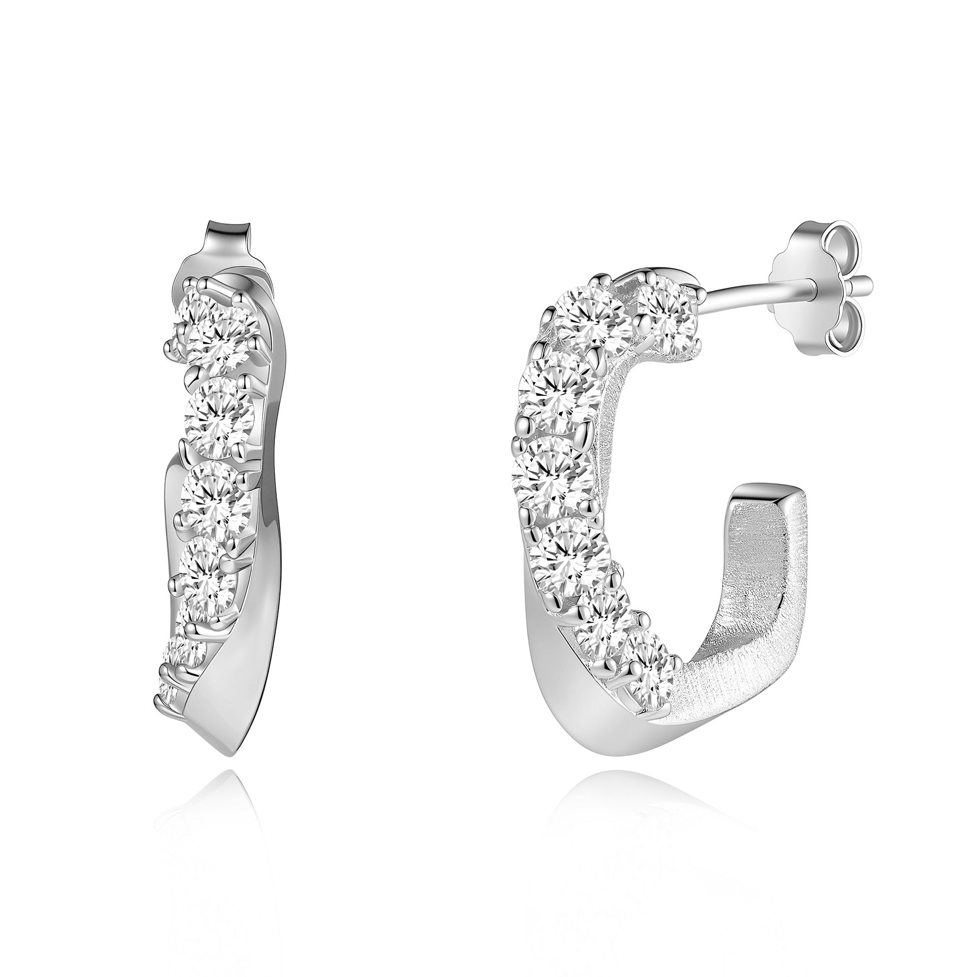 Italian Brushed Minimalist Luxury Moissanite Earrings - 14K Gold Plated 925 Sterling Silver | MS-G123 in 14K Gold Plated 925 Silver | Moisse & Silver Co. - Moisse & Silver Co.