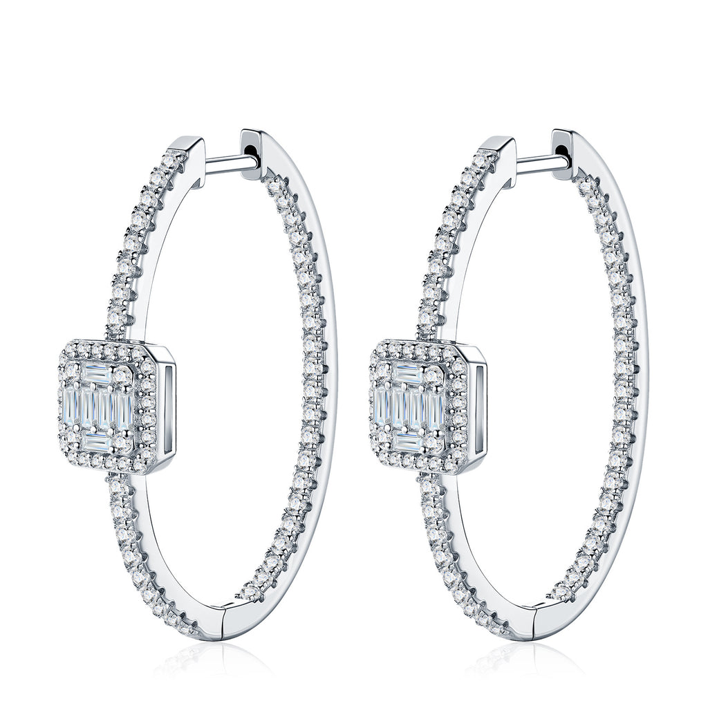 Large Square Moissanite Hoop Earrings - S925 Premium Luxury - Moisse & Silver Co.