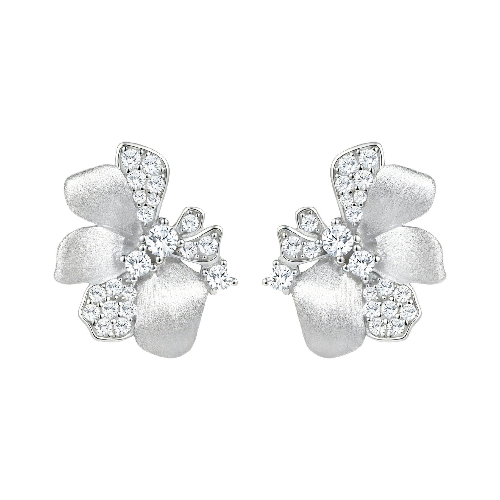 Italian Brushed Luxury Floral Moissanite Earrings - 14K Gold Plated 925 Sterling Silver | MS-G3 in 14K Gold Plated 925 Silver | Moisse & Silver Co. - Moisse & Silver Co.