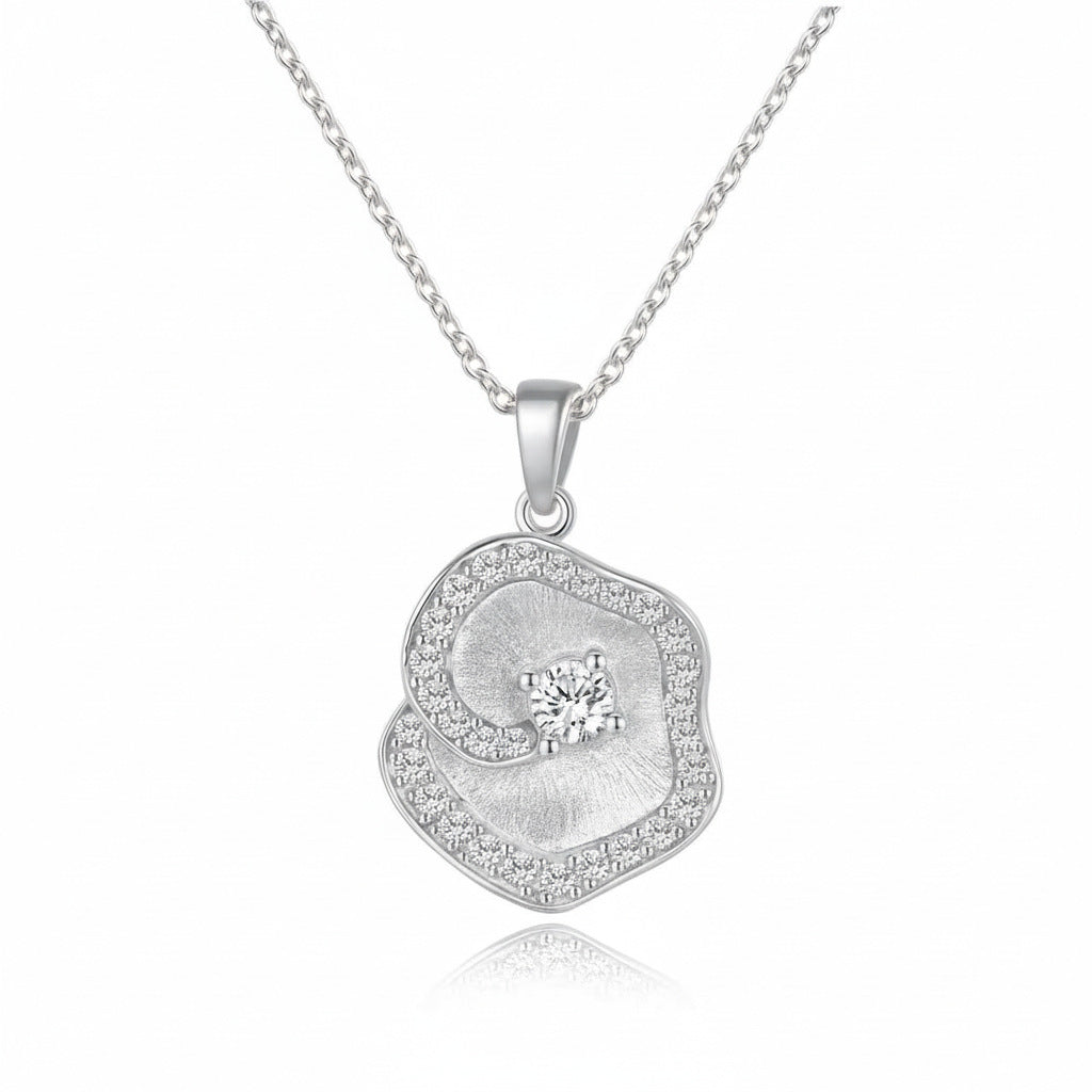 Vintage Minimalist Round Brilliant Floral Moissanite Necklace in 14K Gold Plated 925 Silver | Moisse & Silver Co. | #42 - Moisse & Silver Co.