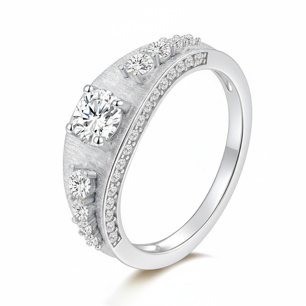 Italian Brushed Vintage Luxury Moissanite Ring in 14K Gold Plated 925 Silver | Moisse & Silver Co. | #134 - Moisse & Silver Co.