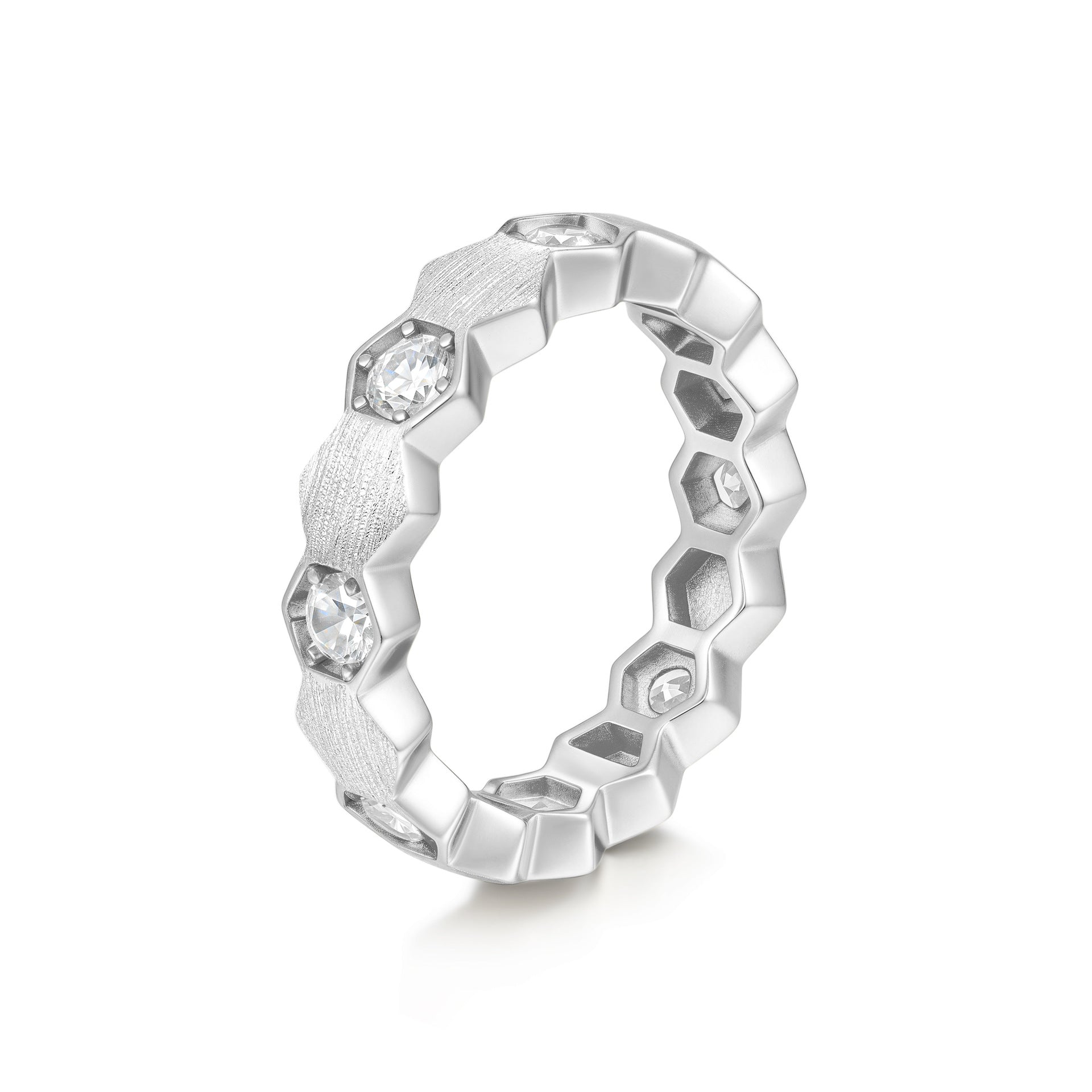 Italian Brushed Minimalist Moissanite Ring in 14K Gold Plated 925 Silver | Moisse & Silver Co. | #56 - Moisse & Silver Co.