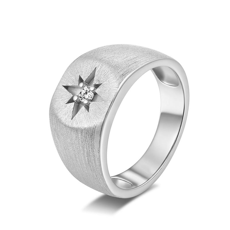 Italian Brushed Minimalist Star Moissanite Ring - 14K Gold Plated 925 Sterling Silver | MS-G54 in 14K Gold Plated 925 Silver | Moisse & Silver Co. - Moisse & Silver Co.