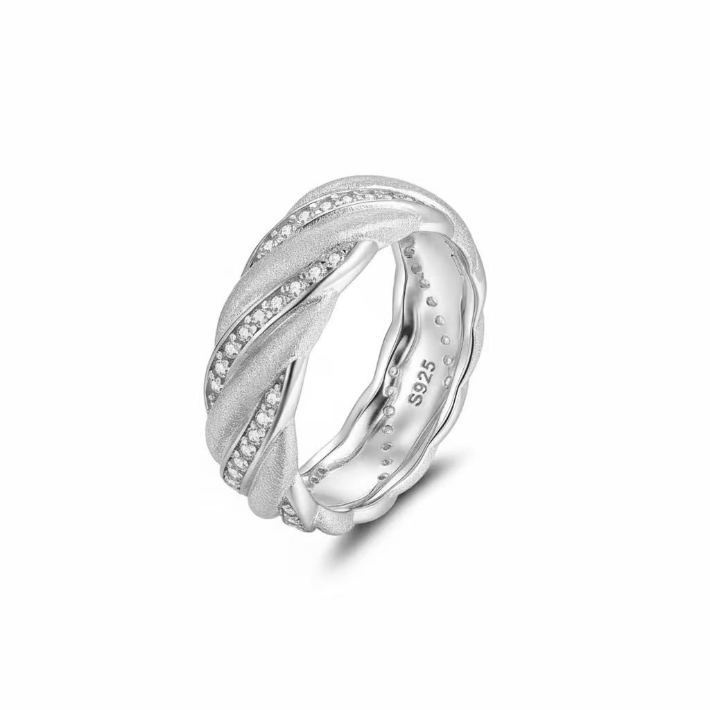 Italian Brushed Minimalist Luxury Floral Moissanite Ring in 14K Gold Plated 925 Silver | Moisse & Silver Co. | #39 - Moisse & Silver Co.