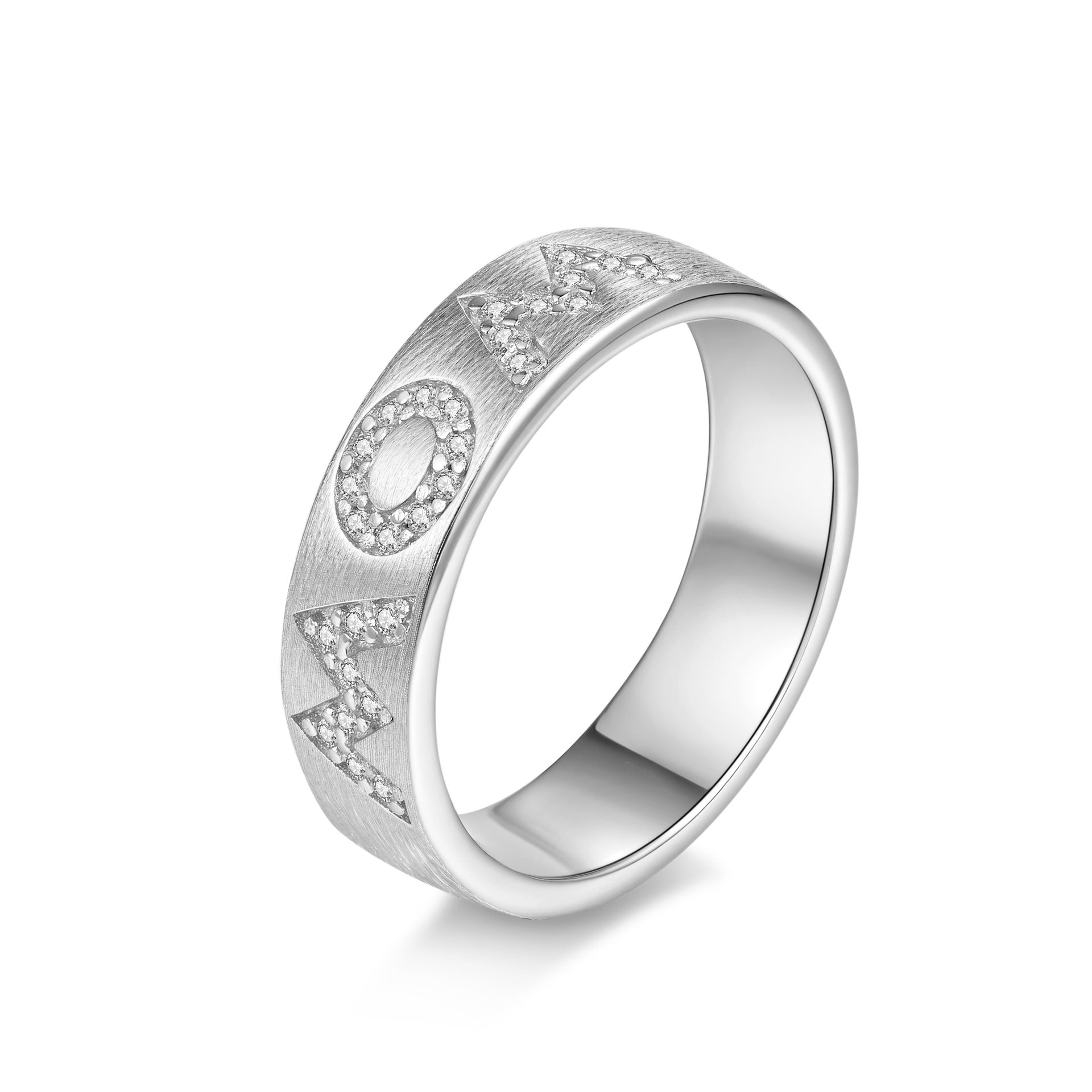 MOM Initial Italian Brushed Moissanite Ring 14K Gold in 14K Gold Plated 925 Silver | Moisse & Silver Co. - Moisse & Silver Co.