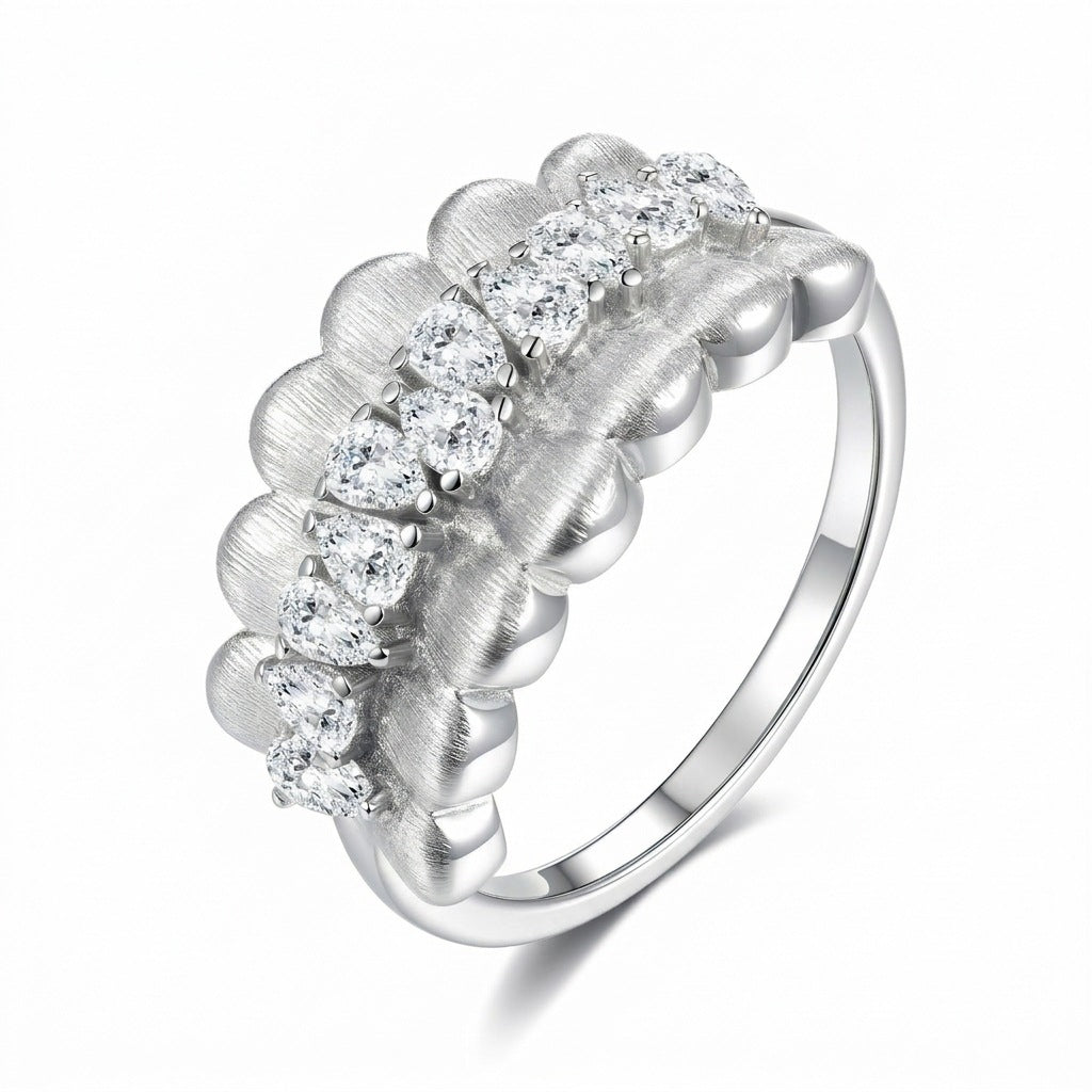 Italian Brushed Luxury Pear Cut Moissanite Ring in 14K Gold Plated 925 Silver | Moisse & Silver Co. | #59 - Moisse & Silver Co.