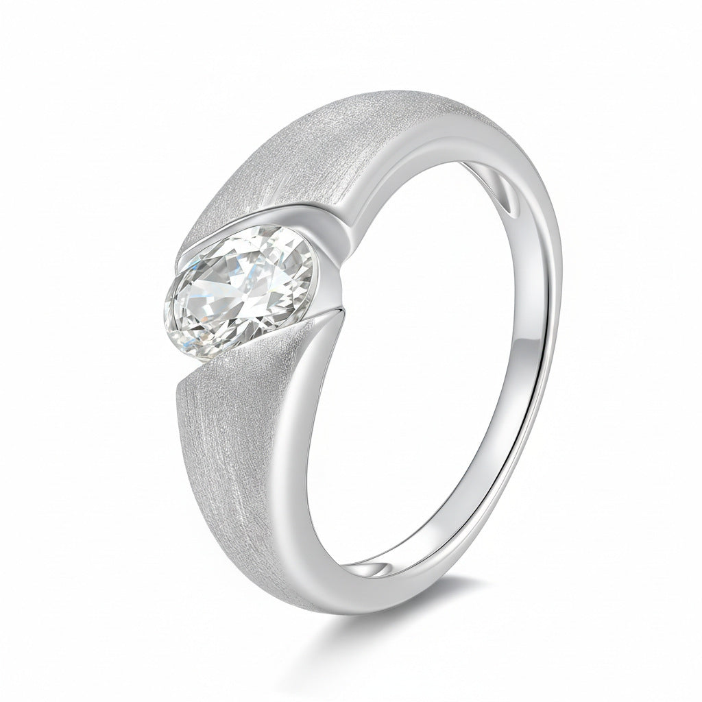 Italian Brushed Luxury Round Brilliant Moissanite Necklace in 14K Gold Plated 925 Silver | Moisse & Silver Co. | #22 - Moisse & Silver Co.
