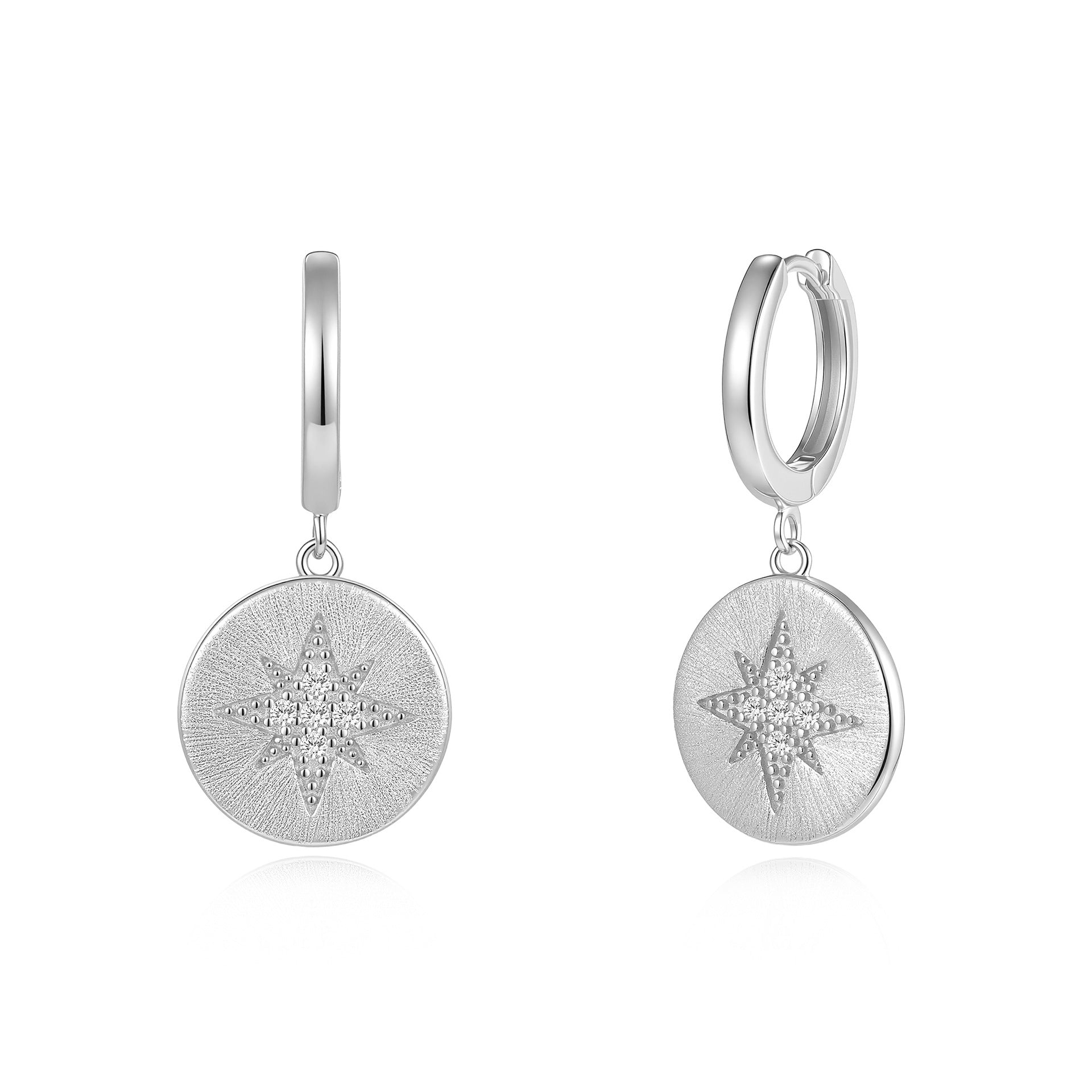 Italian Brushed Luxury Star Moissanite Earrings - 14K Gold Plated 925 Sterling Silver | MS-G125 in 14K Gold Plated 925 Silver | Moisse & Silver Co. - Moisse & Silver Co.