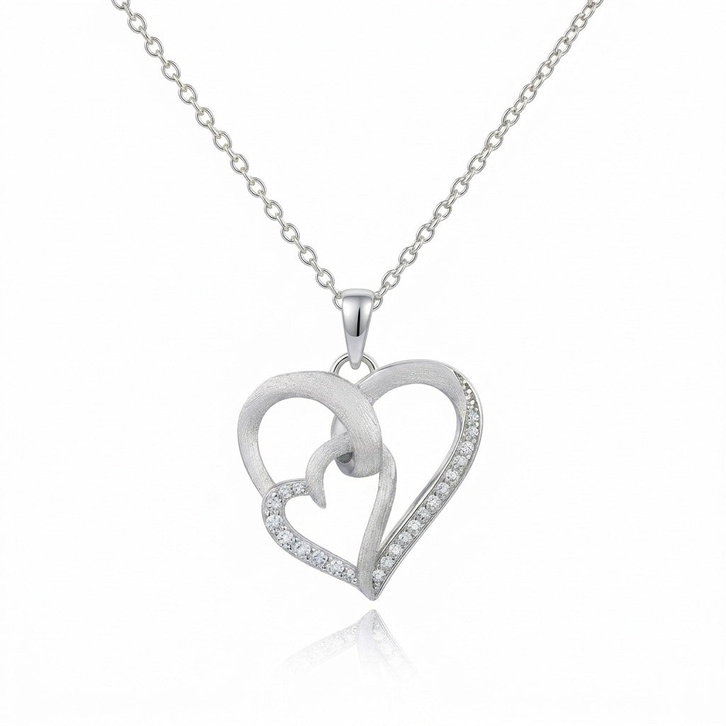Italian Brushed Luxury Heart Moissanite Necklace in 14K Gold Plated 925 Silver | Moisse & Silver Co. | #103 - Moisse & Silver Co.