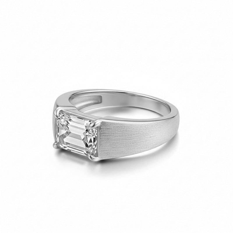 Italian Brushed Minimalist Radiant Cut Moissanite Ring in 14K Gold Plated 925 Silver | Moisse & Silver Co. | #53 - Moisse & Silver Co.
