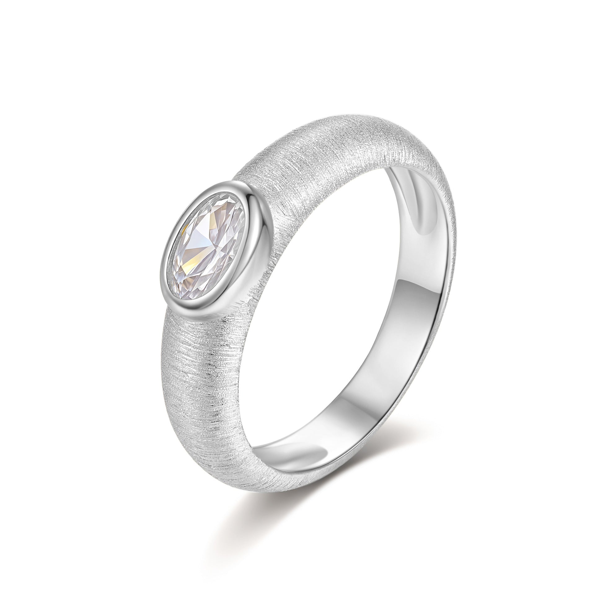 Italian Brushed Round Brilliant Moissanite Ring in 14K Gold Plated 925 Silver | Moisse & Silver Co. | #90 - Moisse & Silver Co.