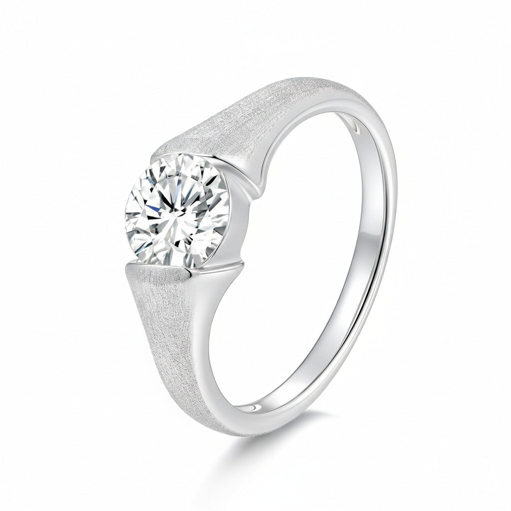 Italian Brushed Vintage Minimalist Luxury Moissanite Ring in 14K Gold Plated 925 Silver | Moisse & Silver Co. | #130 - Moisse & Silver Co.