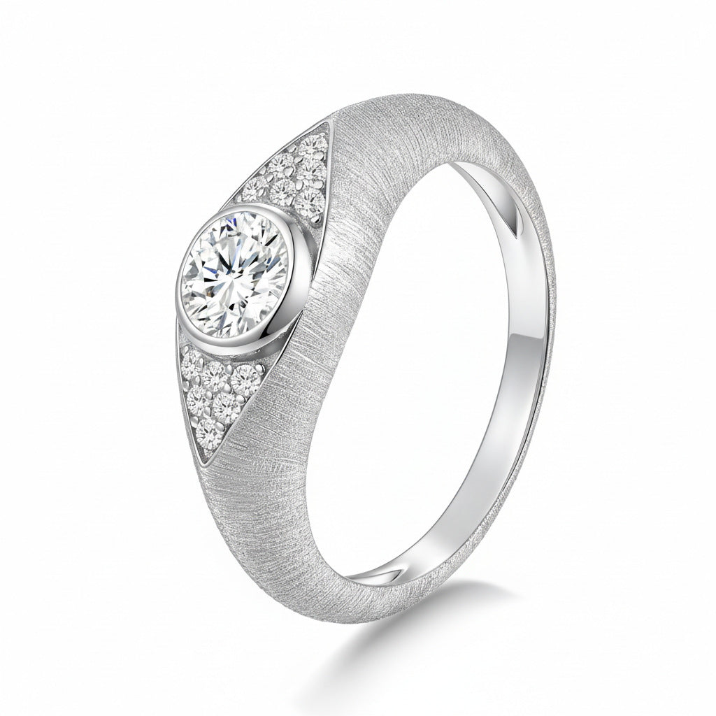 Italian Brushed Luxury Moissanite Ring in 14K Gold Plated 925 Silver | Moisse & Silver Co. | #133 - Moisse & Silver Co.