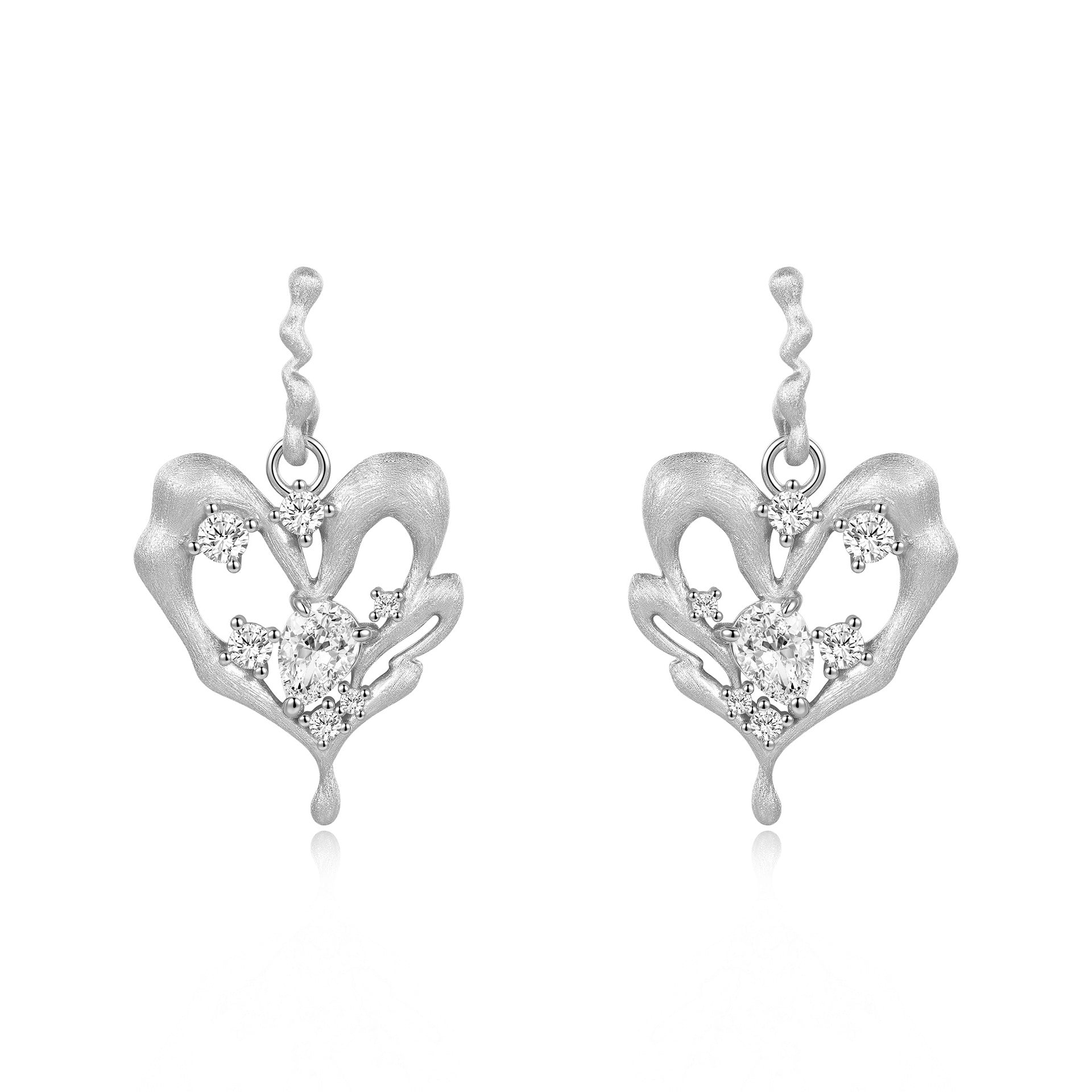 Italian Brushed Heart Moissanite Earrings - 14K Gold Plated 925 Sterling Silver | MS-G109 in 14K Gold Plated 925 Silver | Moisse & Silver Co. - Moisse & Silver Co.