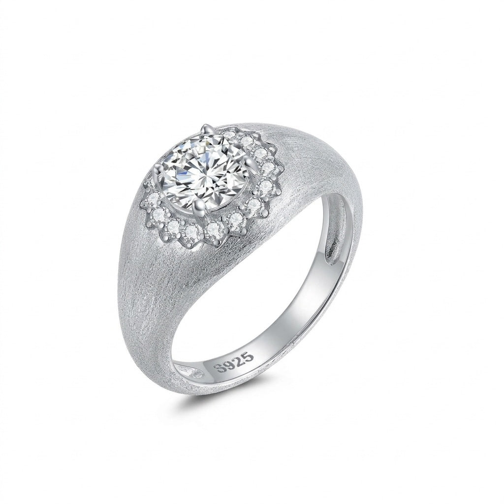 Italian Brushed Vintage Moissanite Ring in 14K Gold Plated 925 Silver | Moisse & Silver Co. | #31 - Moisse & Silver Co.