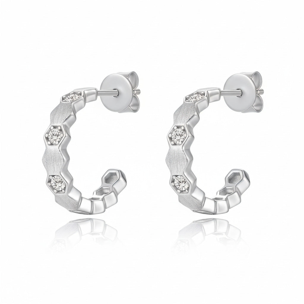 Italian Brushed Moissanite Earrings - 14K Gold Plated 925 Sterling Silver | MS-G28 in 14K Gold Plated 925 Silver | Moisse & Silver Co. - Moisse & Silver Co.