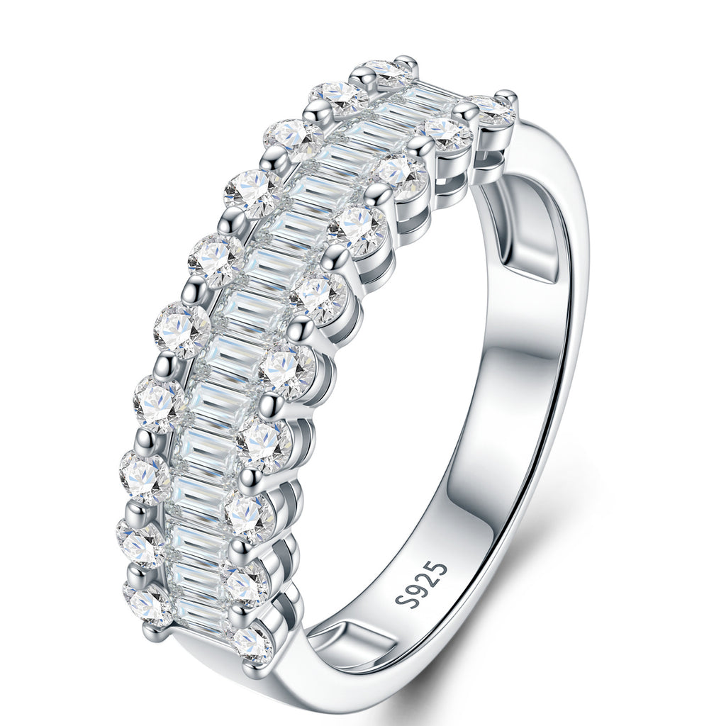Step Cut Moissanite Wedding Band - S925 Sterling Silver Stackable Ring - Moisse & Silver Co.