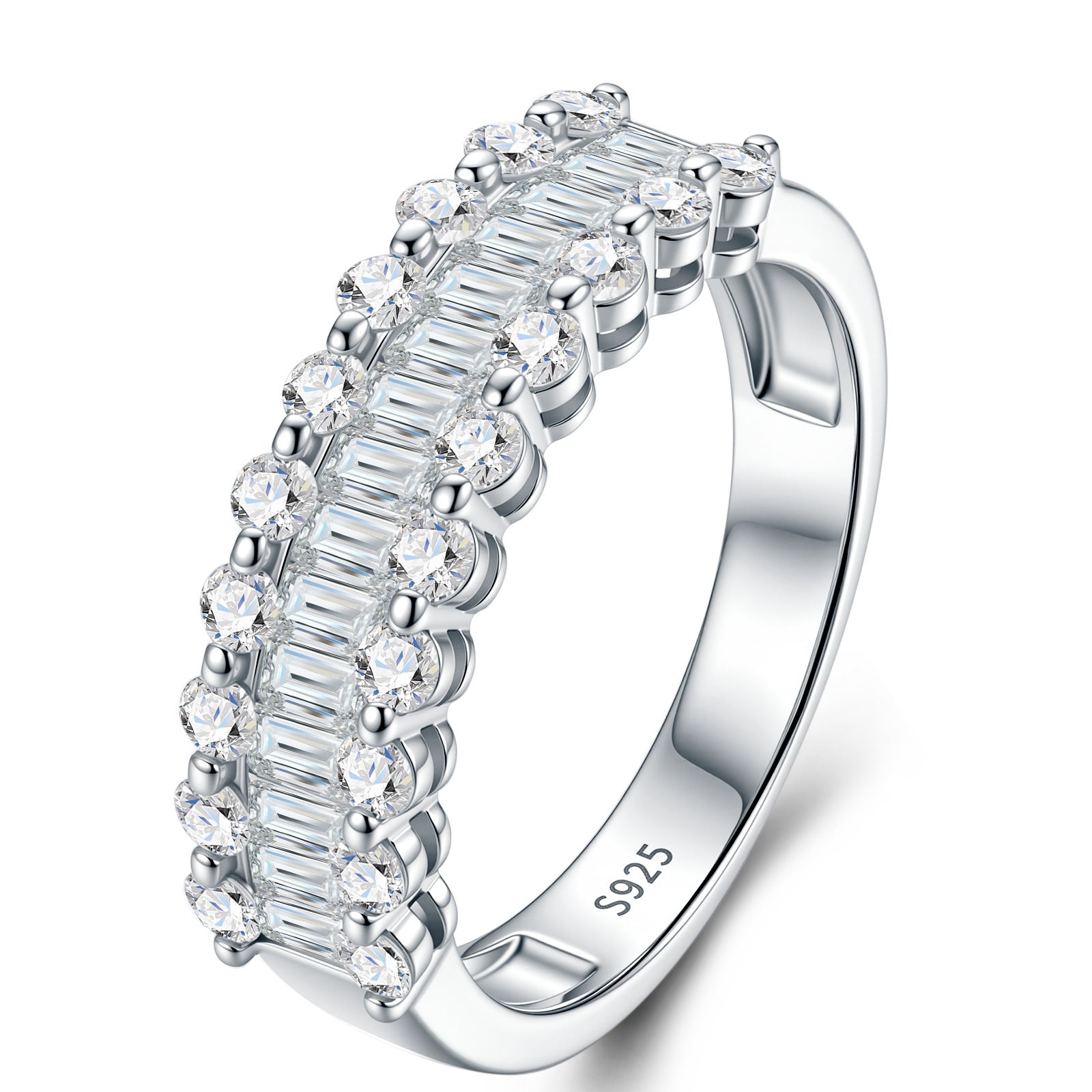 Step Cut Moissanite Wedding Band - S925 Sterling Silver Stackable Ring - Moisse & Silver Co.
