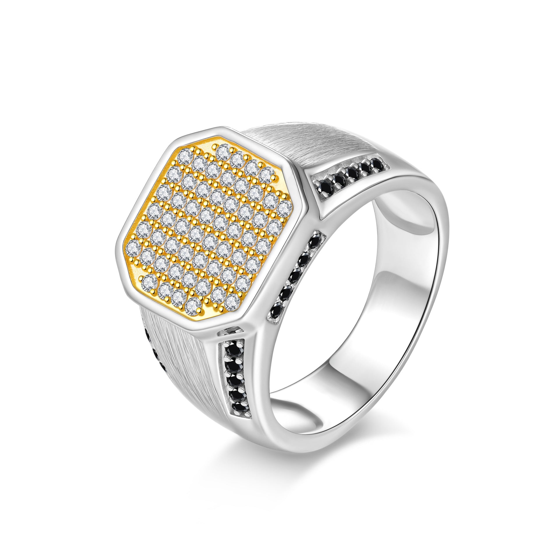 Hip-Hop Bold Italian Brushed Moissanite Ring in 14K Gold Plated 925 Silver | Moisse & Silver Co. - Moisse & Silver Co.