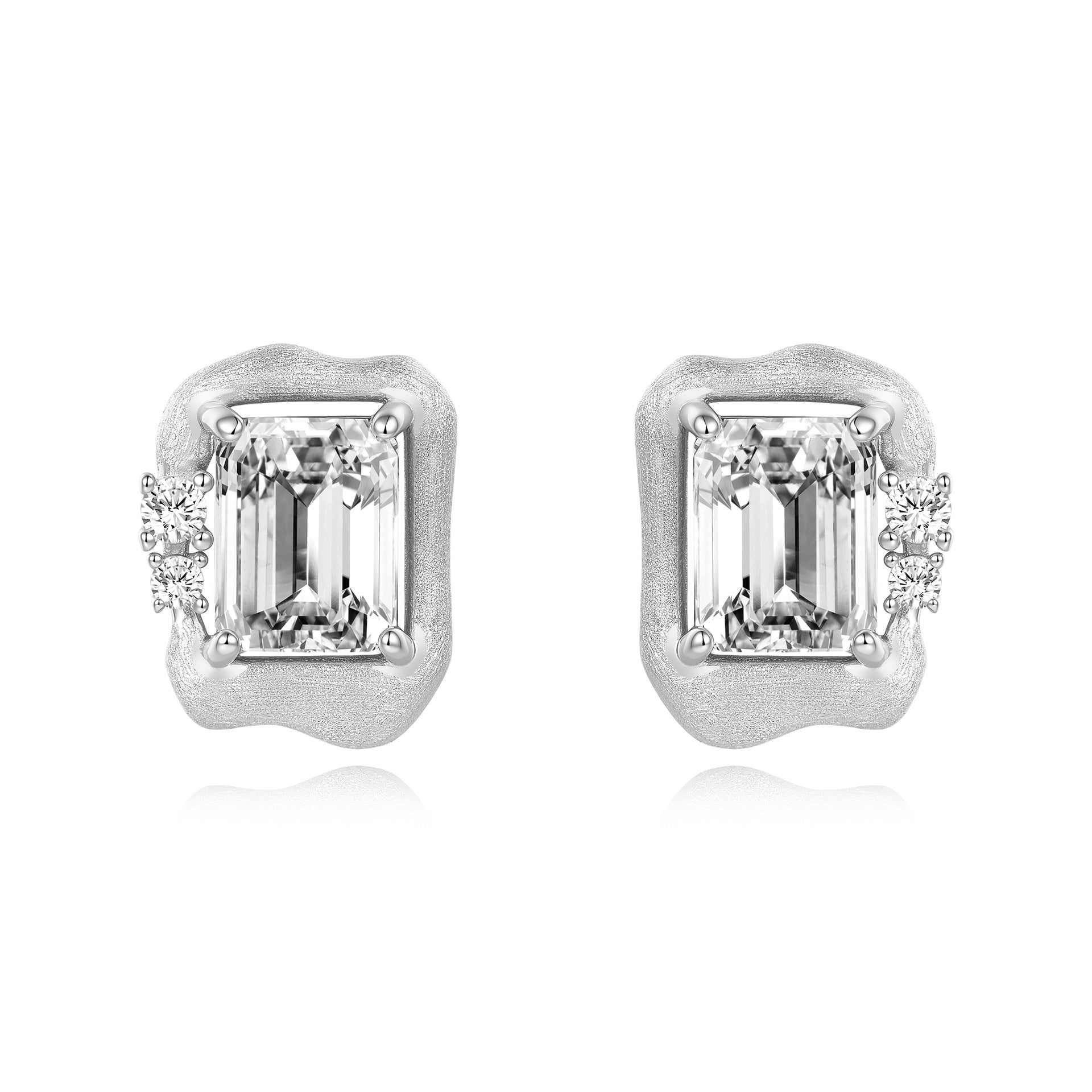 Italian Brushed Luxury Moissanite Earrings - 14K Gold Plated 925 Sterling Silver | MS-G108 in 14K Gold Plated 925 Silver | Moisse & Silver Co. - Moisse & Silver Co.