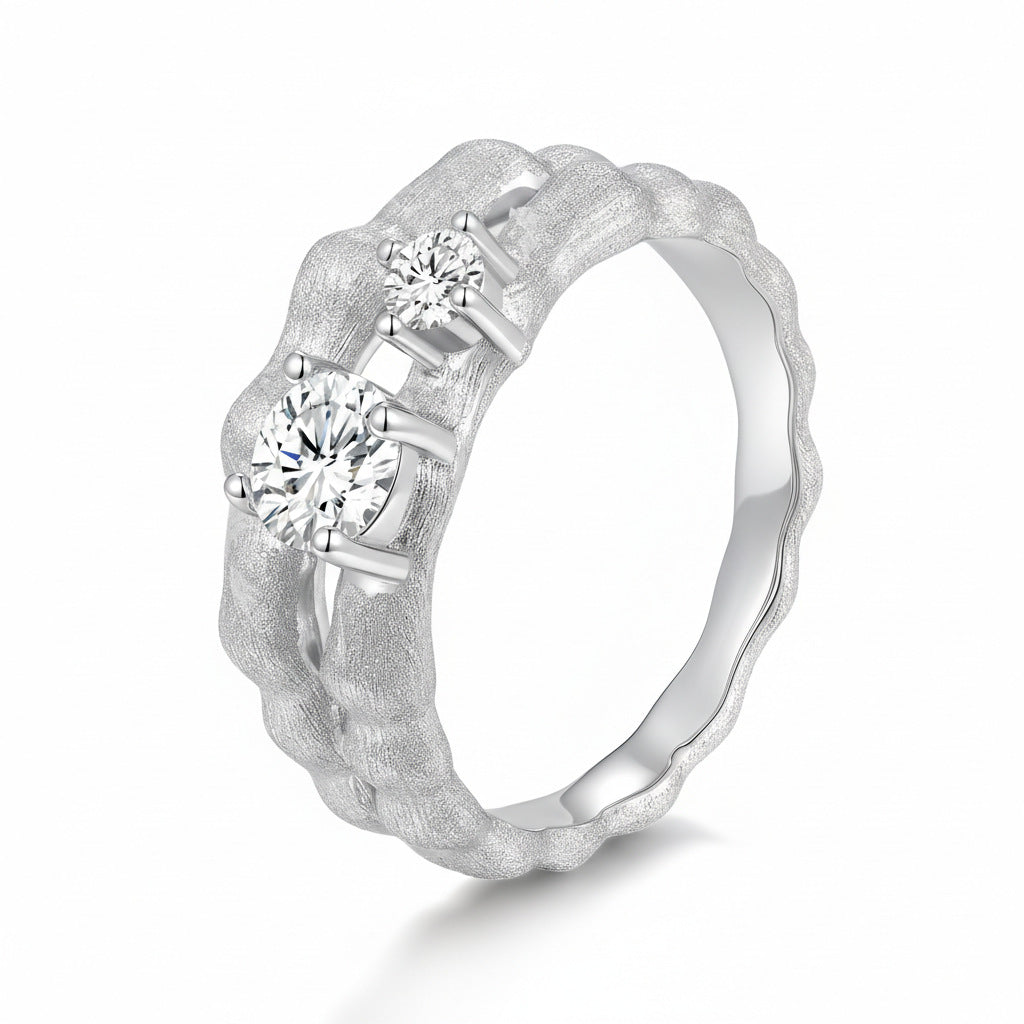 Italian Brushed Vintage Minimalist Luxury Moissanite Ring in 14K Gold Plated 925 Silver | Moisse & Silver Co. | #132 - Moisse & Silver Co.