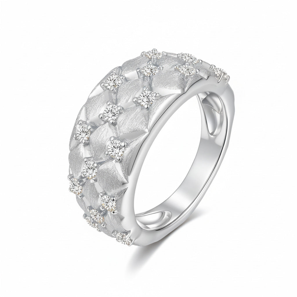 Italian Brushed Minimalist Luxury Moissanite Ring in 14K Gold Plated 925 Silver | Moisse & Silver Co. | #147 - Moisse & Silver Co.