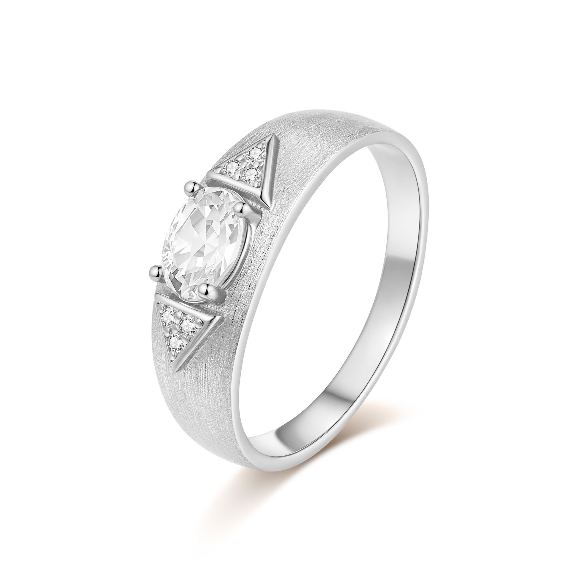 Oval Cut 1ct Moissanite Italian Brushed Ring 14K Gold in 14K Gold Plated 925 Silver | Moisse & Silver Co. - Moisse & Silver Co.
