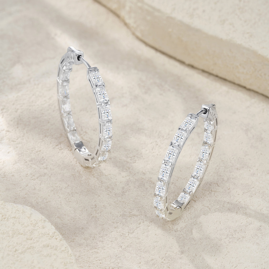 Luminous Bold 28pcs Moissanite Hoop Earrings - Premium 925 Sterling Silver Statement Jewelry - Moisse & Silver Co.