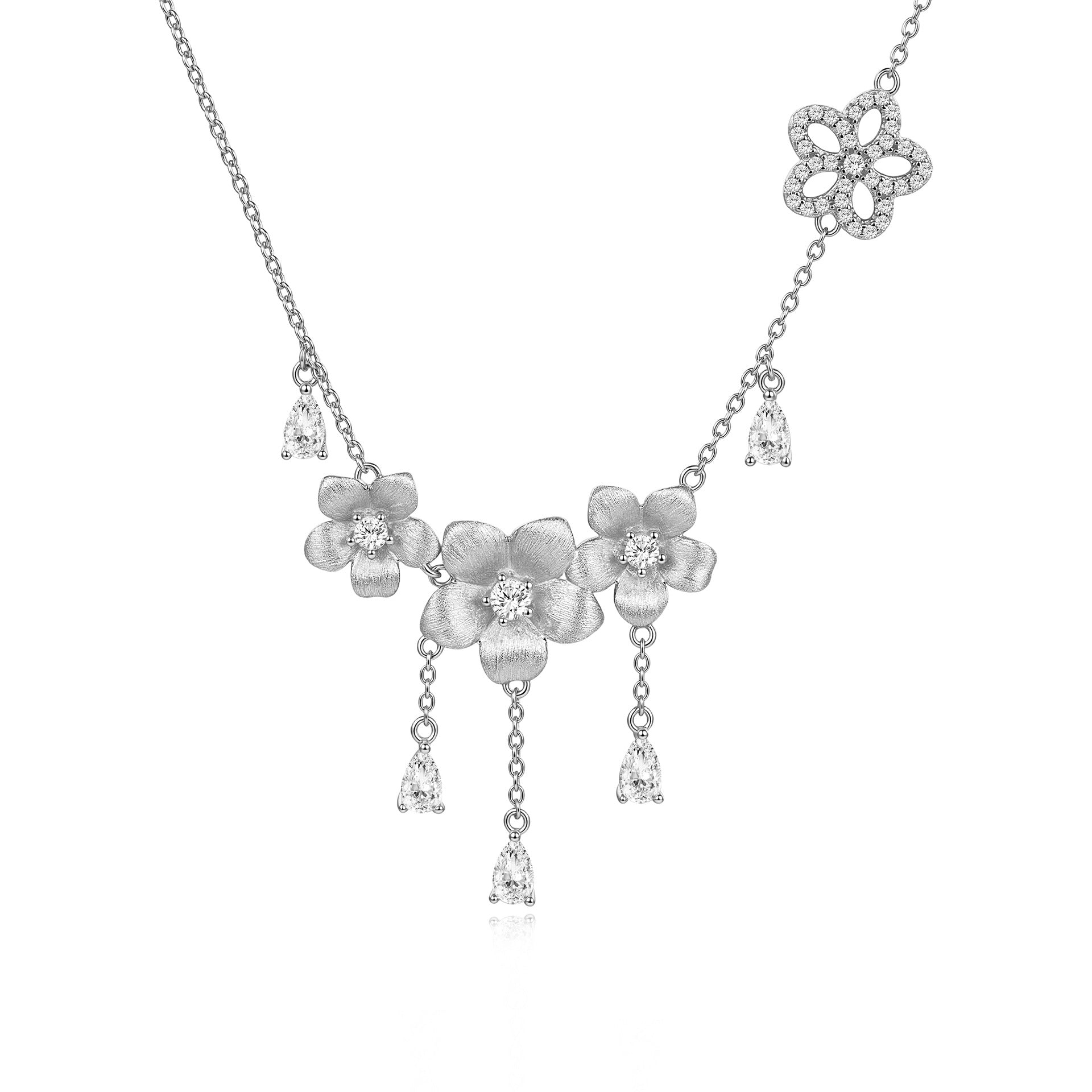 Italian Brushed Luxury Floral Moissanite Necklace in 14K Gold Plated 925 Silver | Moisse & Silver Co. | #106 - Moisse & Silver Co.